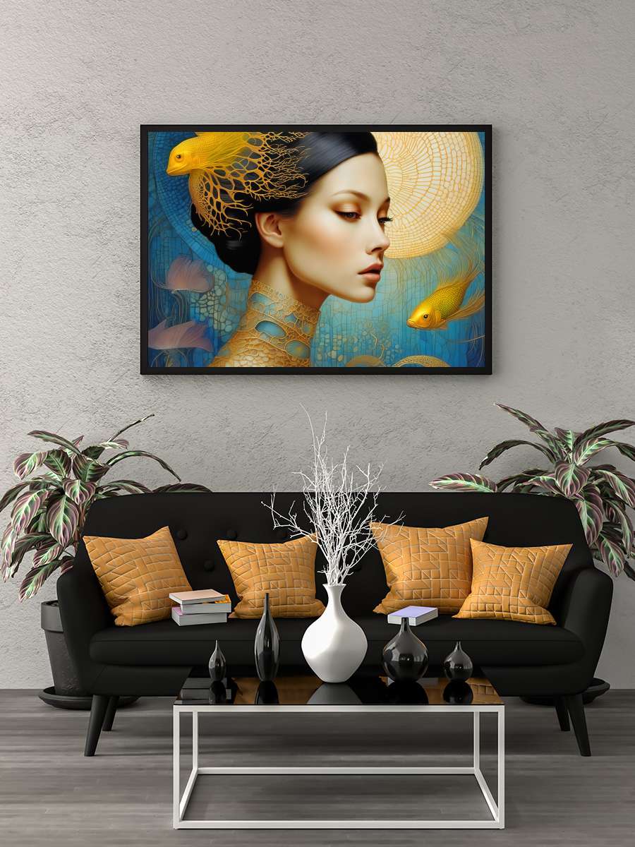 Phantasmagoric fashion portrait Sanatsal Modern Tablo Siyah Çerçeveli Poster Modern Duvar Tablo