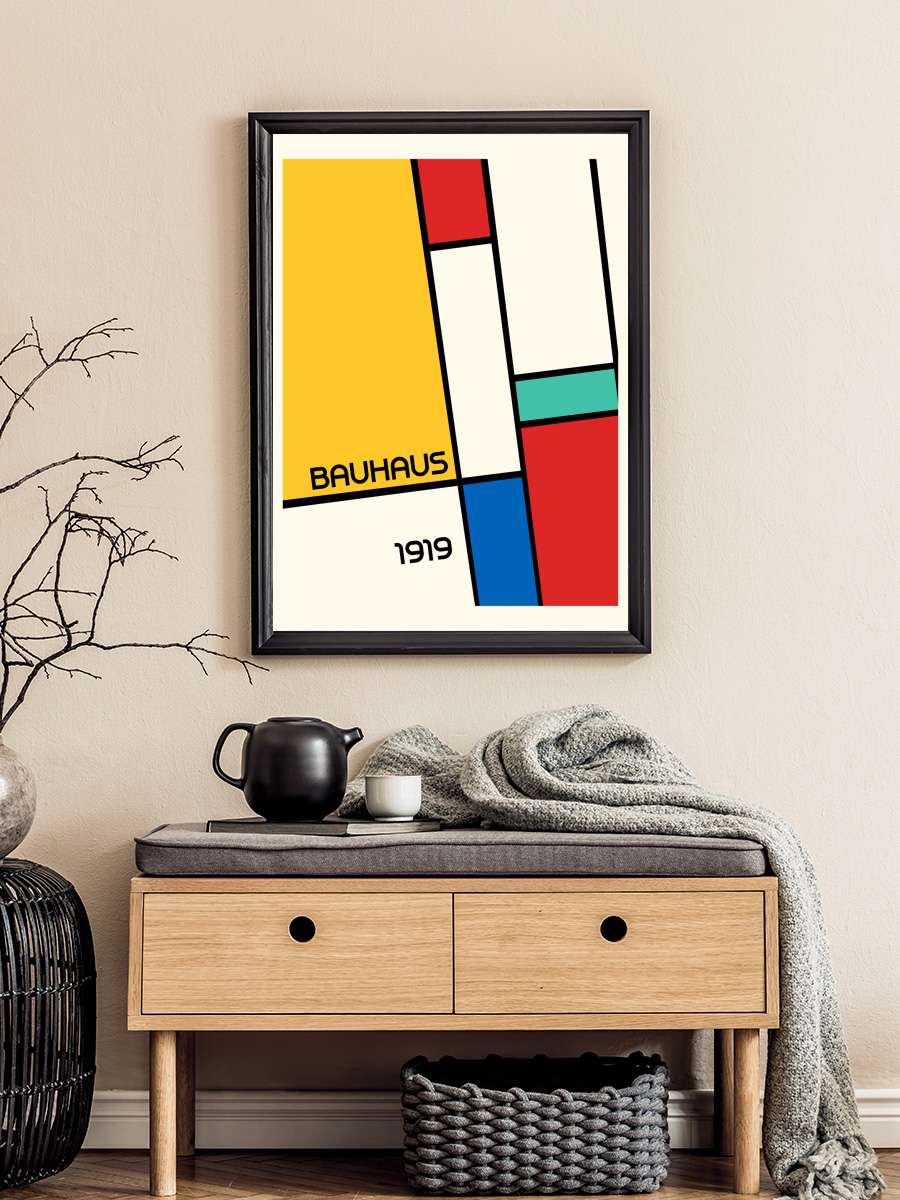 Bauhaus Geometric Design Retro Sanatsal Modern Tablo Siyah Çerçeveli Poster Modern Duvar Tablo