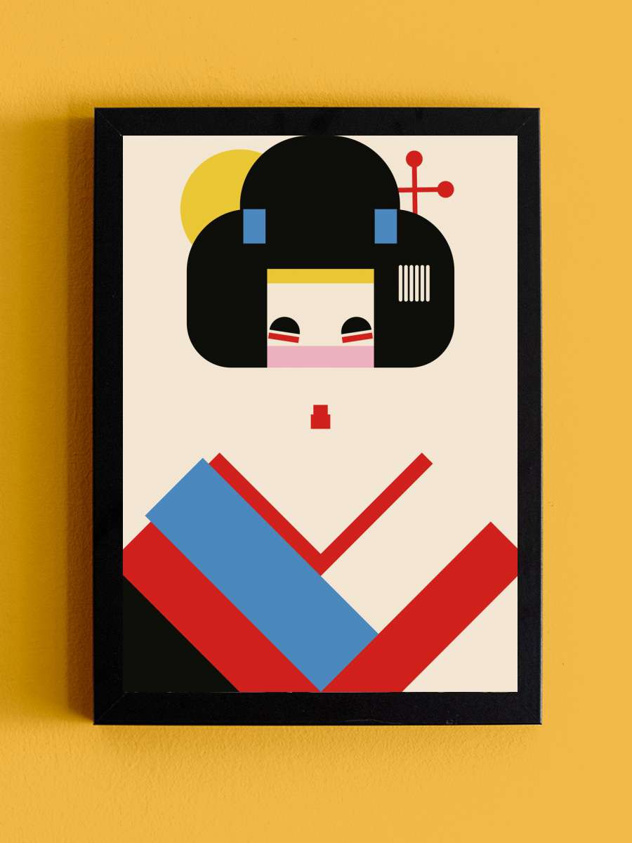 Geisha Girl Geometric… Geometric Illustration Sanatsal Modern Tablo Siyah Çerçeveli Poster Modern Duvar Tablo