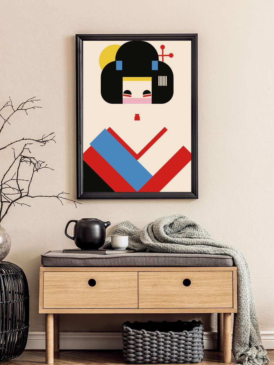 Geisha Girl Geometric… Geometric Illustration Sanatsal Modern Tablo Siyah Çerçeveli Poster Modern Duvar Tablo