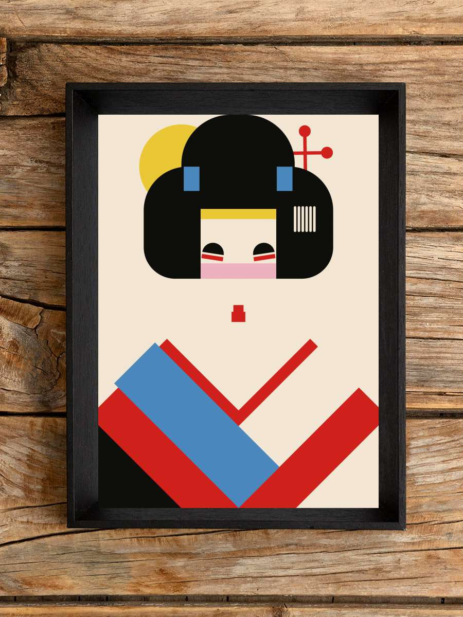 Geisha Girl Geometric… Geometric Illustration Sanatsal Modern Tablo Siyah Çerçeveli Poster Modern Duvar Tablo