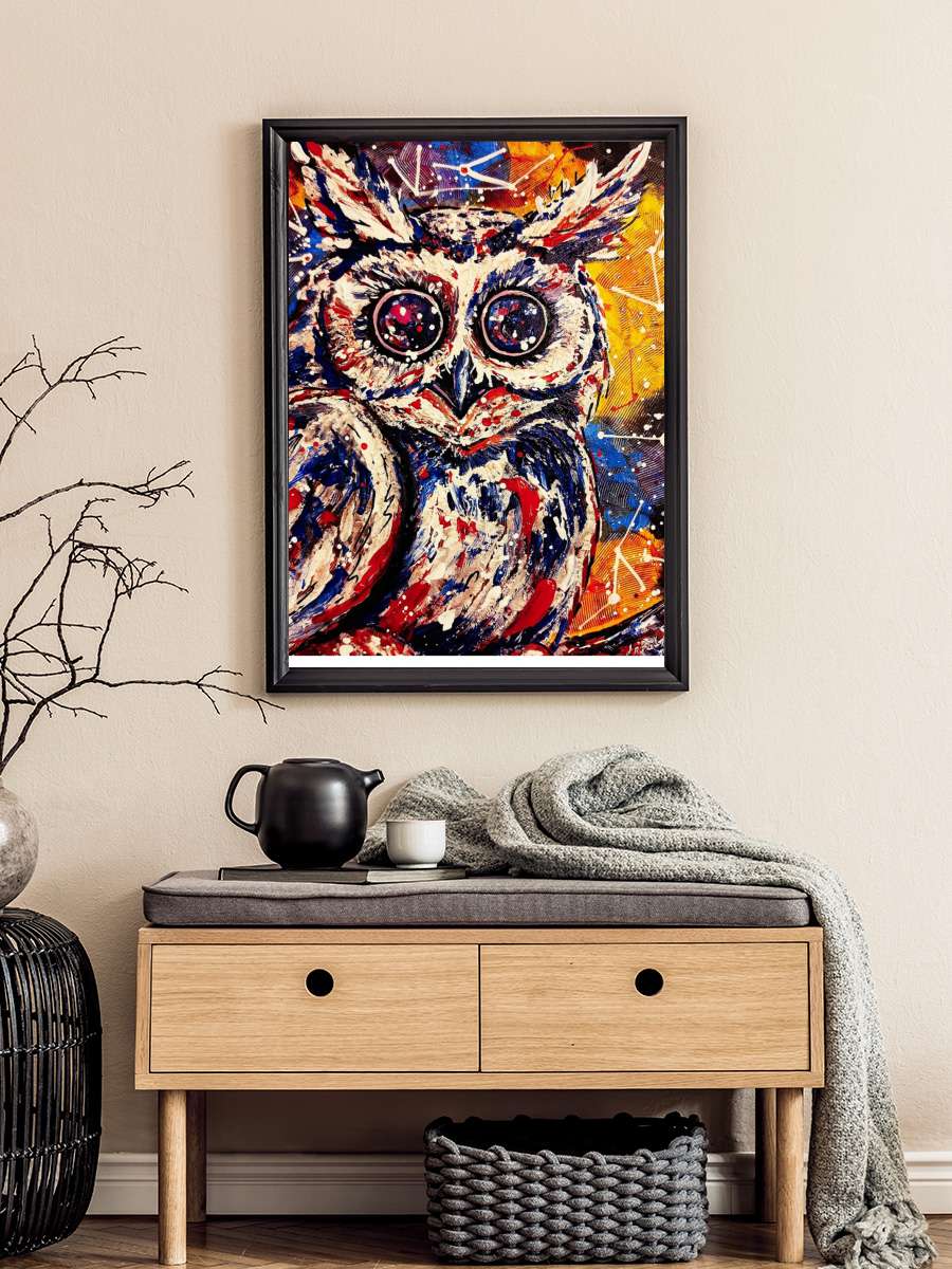 Space owl Sanatsal Modern Tablo Siyah Çerçeveli Poster Modern Duvar Tablo