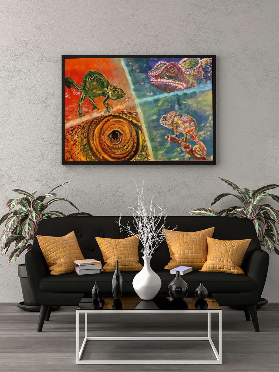 Chameleons Sanatsal Modern Tablo Siyah Çerçeveli Poster Modern Duvar Tablo