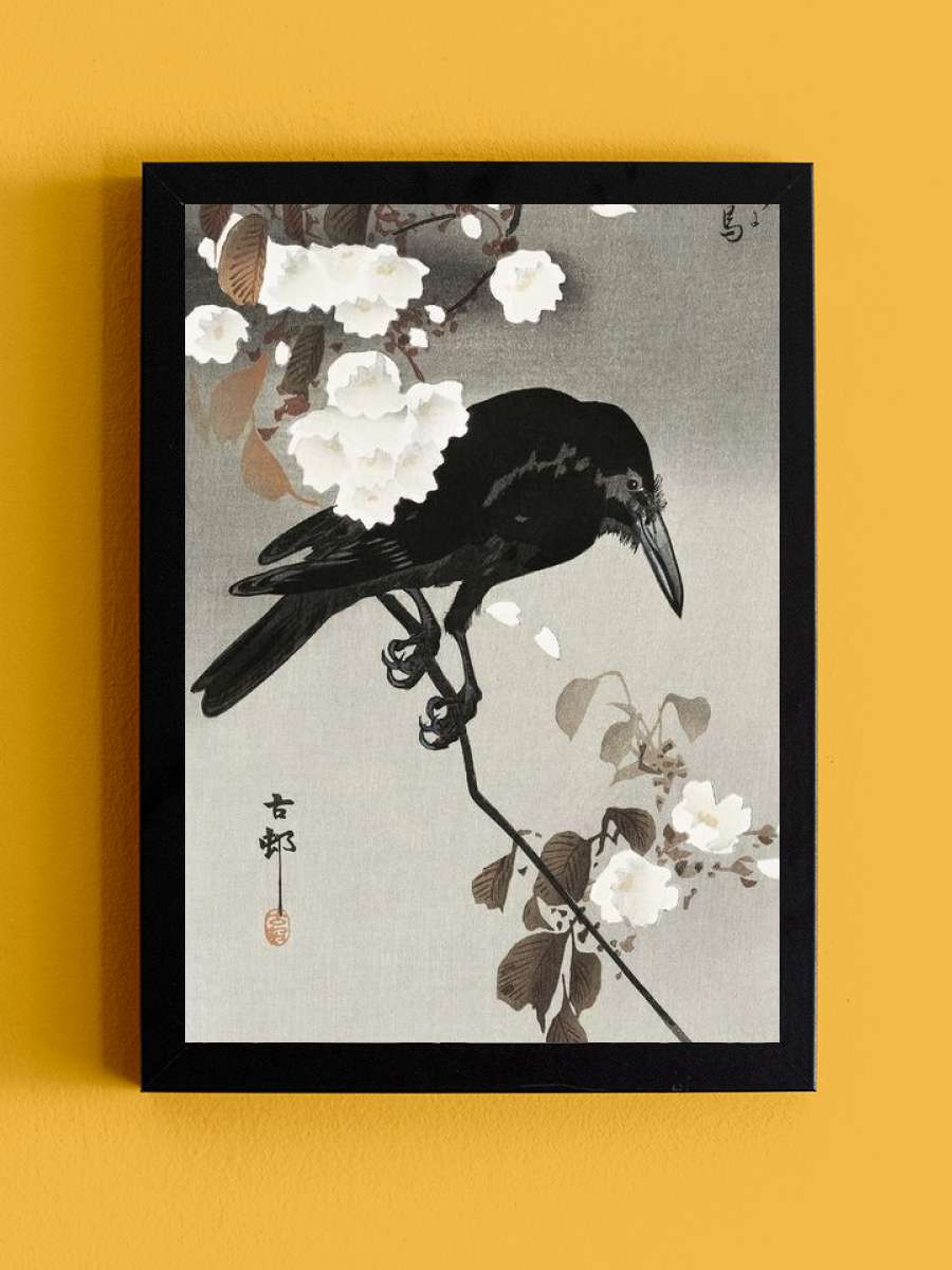 Crow And Cherry Blossom Sanatsal Modern Tablo Siyah Çerçeveli Poster Modern Duvar Tablo