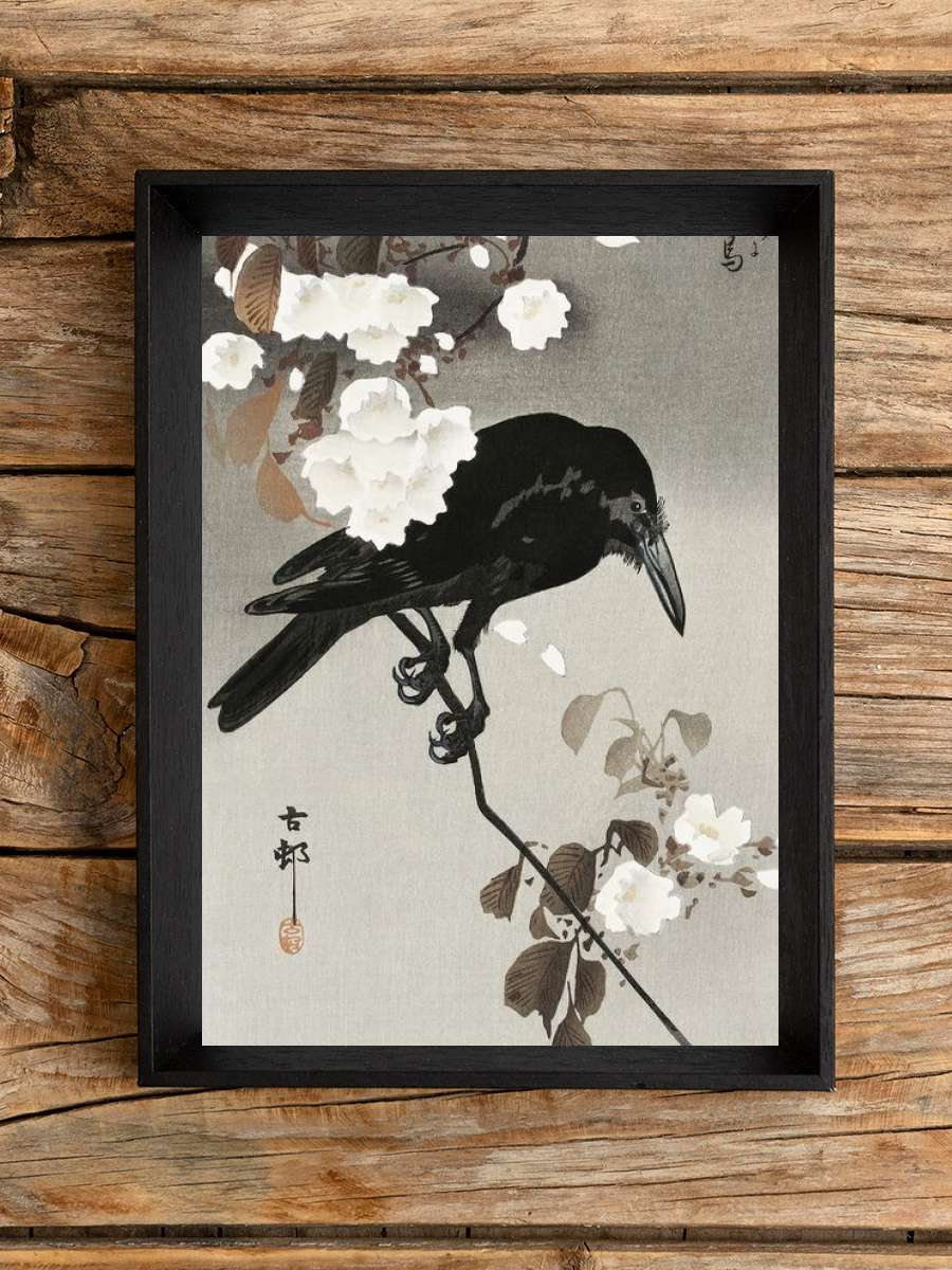 Crow And Cherry Blossom Sanatsal Modern Tablo Siyah Çerçeveli Poster Modern Duvar Tablo