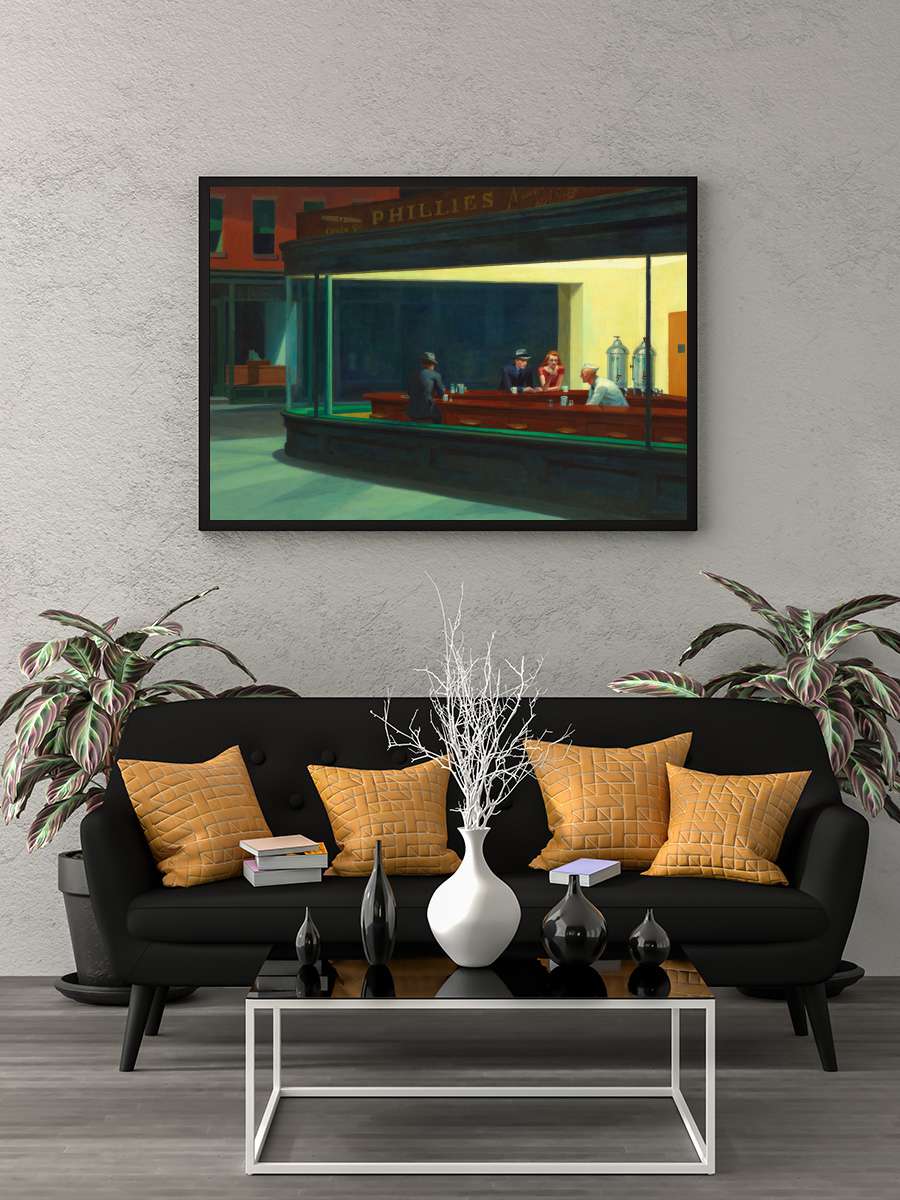 Nighthawks Sanatsal Modern Tablo Siyah Çerçeveli Poster Modern Duvar Tablo