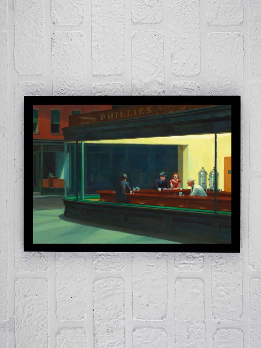 Nighthawks Sanatsal Modern Tablo Siyah Çerçeveli Poster Modern Duvar Tablo