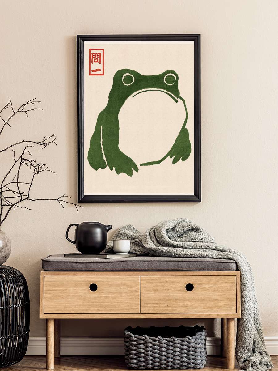 Japanese Grumpy Toad Sanatsal Modern Tablo Siyah Çerçeveli Poster Modern Duvar Tablo