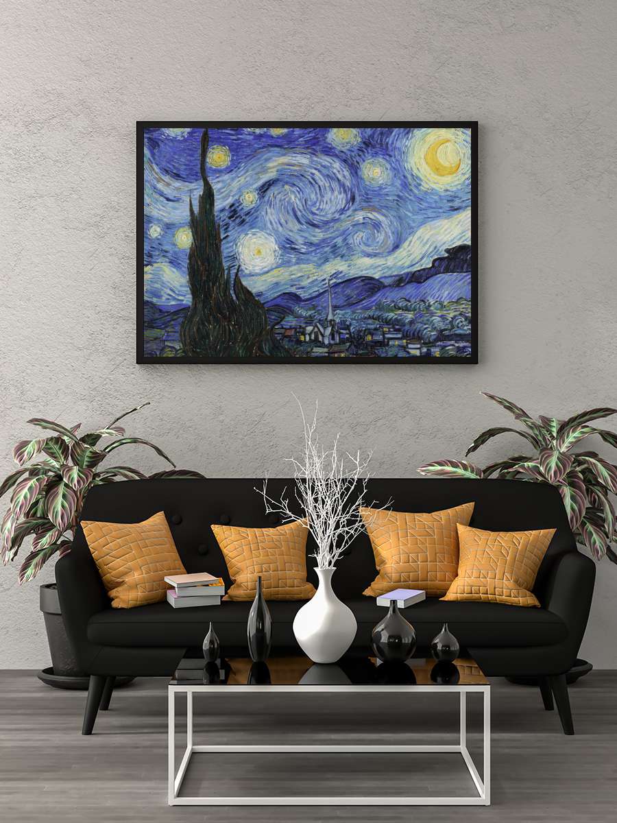 Starry Night Sanatsal Modern Tablo Siyah Çerçeveli Poster Modern Duvar Tablo