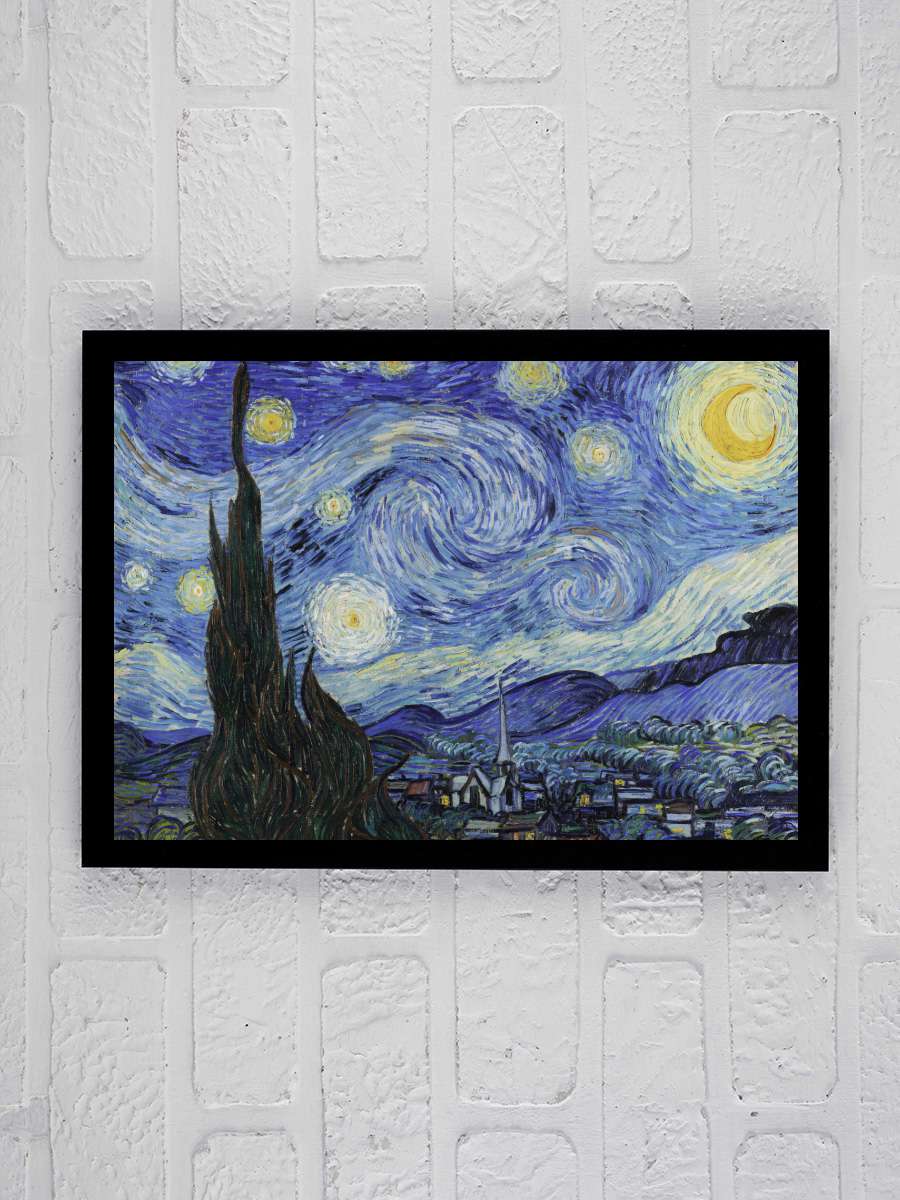 Starry Night Sanatsal Modern Tablo Siyah Çerçeveli Poster Modern Duvar Tablo