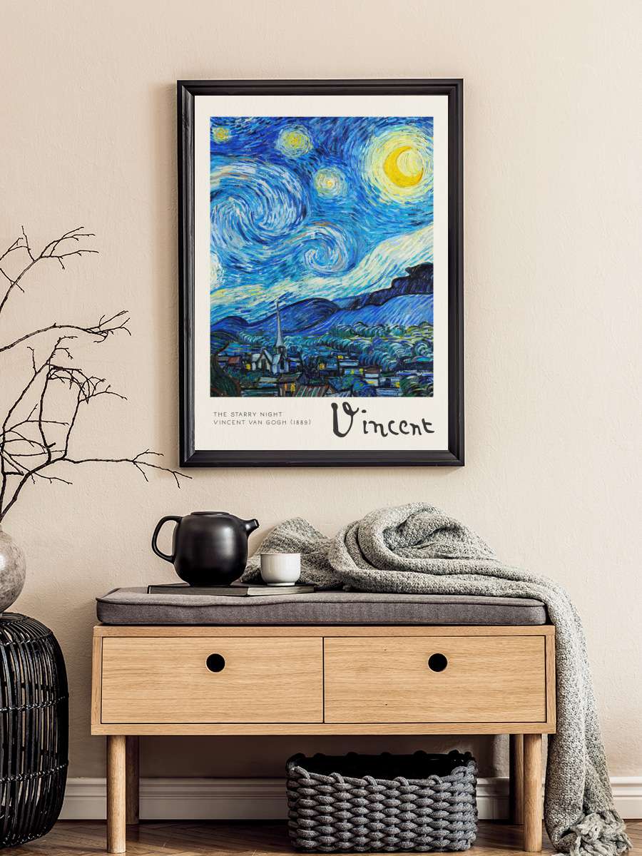 Starry Night Sanatsal Modern Tablo Siyah Çerçeveli Poster Modern Duvar Tablo