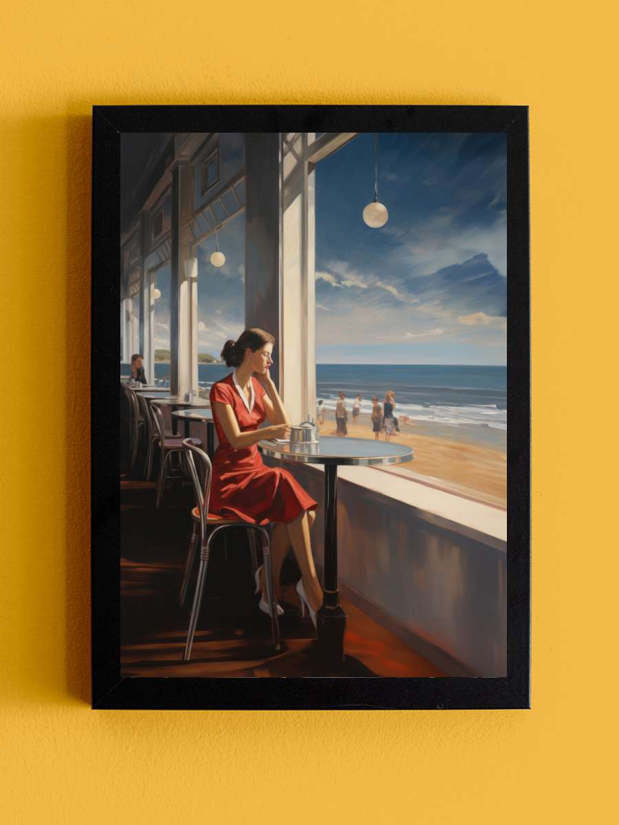 The girl of contemplation style… style Edward Hopper Sanatsal Modern Tablo Siyah Çerçeveli Poster Modern Duvar Tablo