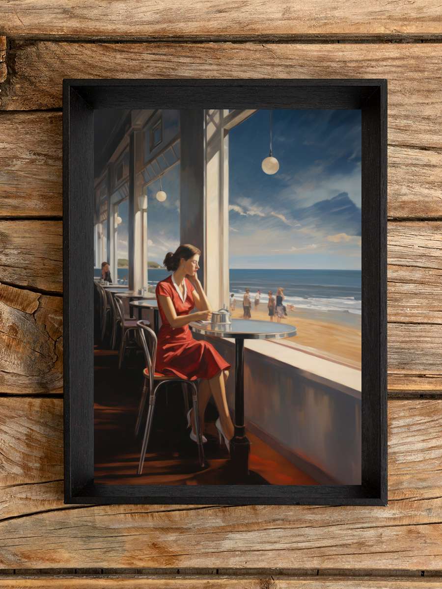 The girl of contemplation style… style Edward Hopper Sanatsal Modern Tablo Siyah Çerçeveli Poster Modern Duvar Tablo