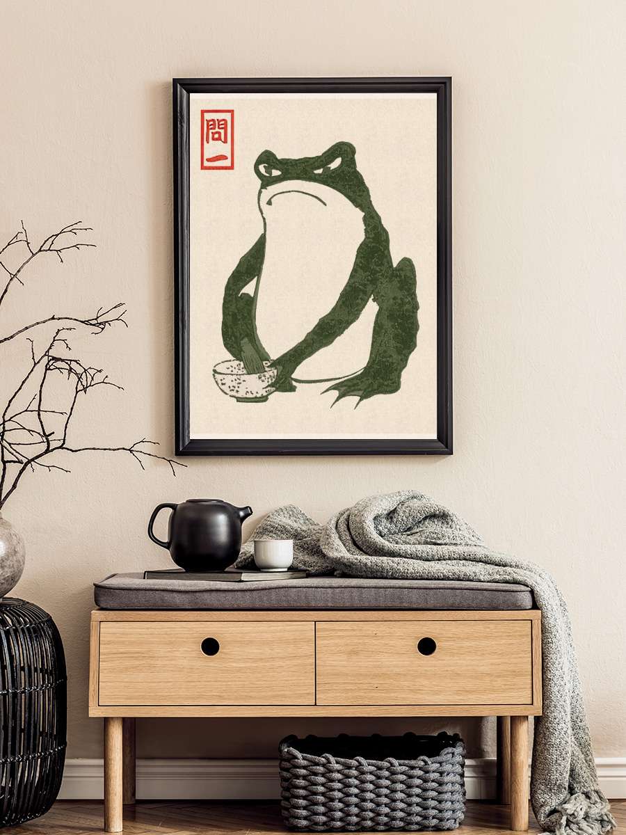 Japanese Grumpy Toad Sanatsal Modern Tablo Siyah Çerçeveli Poster Modern Duvar Tablo