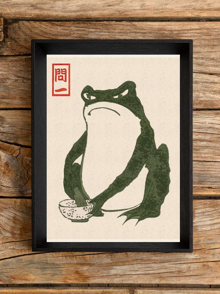 Japanese Grumpy Toad Sanatsal Modern Tablo Siyah Çerçeveli Poster Modern Duvar Tablo