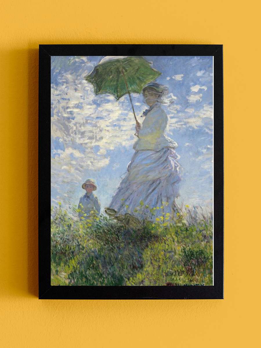 Woman with a Parasol - Madame Monet and Her Son Sanatsal Modern Tablo Siyah Çerçeveli Poster Modern Duvar Tablo