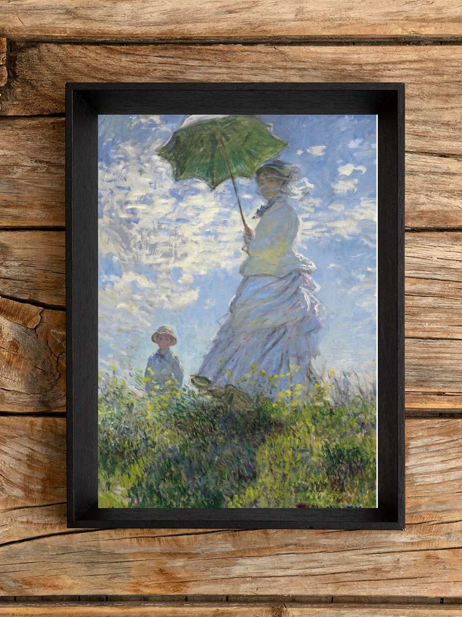 Woman with a Parasol - Madame Monet and Her Son Sanatsal Modern Tablo Siyah Çerçeveli Poster Modern Duvar Tablo