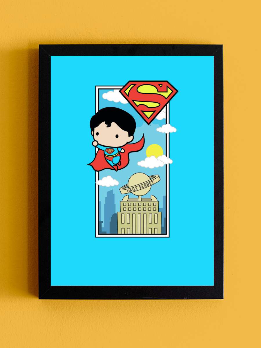 Superman - Chibi Çocuk Odası Tablo Siyah Çerçeveli Poster Çocuk Bebek Odası Duvar Tablo