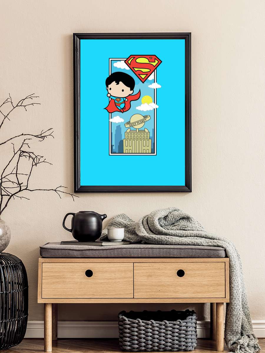 Superman - Chibi Çocuk Odası Tablo Siyah Çerçeveli Poster Çocuk Bebek Odası Duvar Tablo