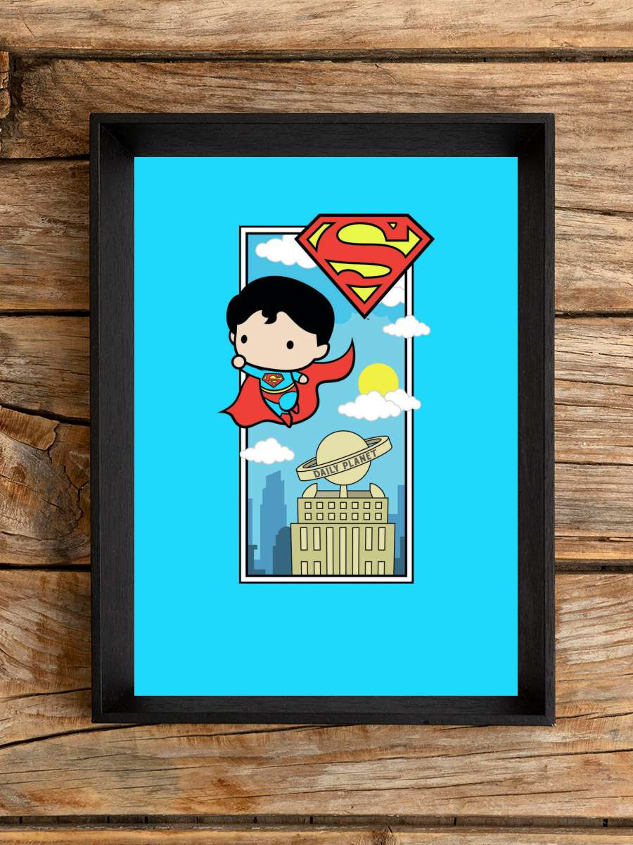 Superman - Chibi Çocuk Odası Tablo Siyah Çerçeveli Poster Çocuk Bebek Odası Duvar Tablo