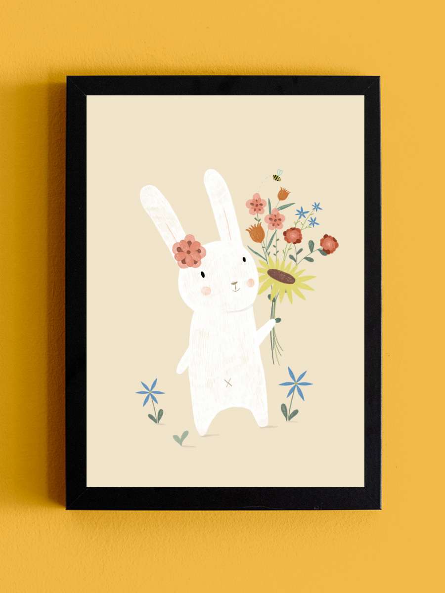 Judith Loske - Flowers Rabbit Çocuk Odası Tablo Siyah Çerçeveli Poster Çocuk Bebek Odası Duvar Tablo