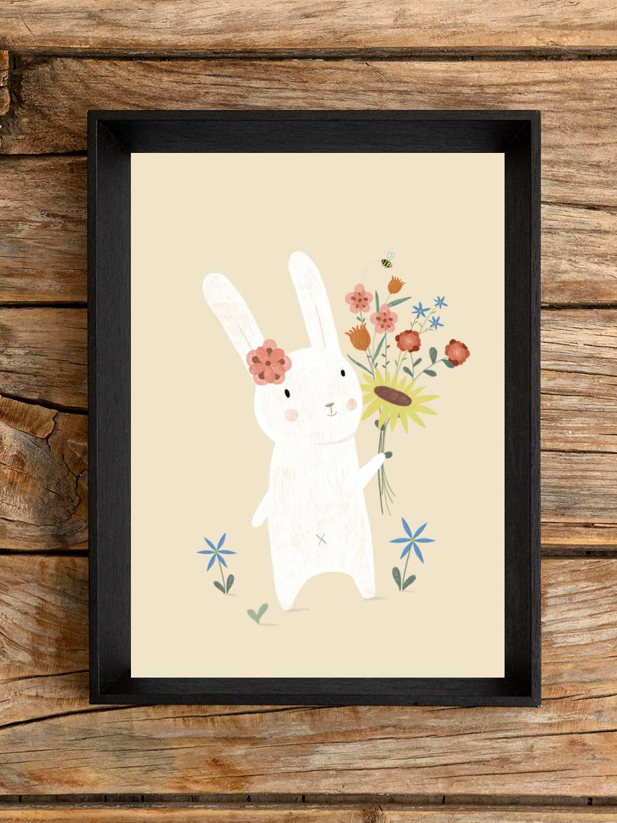 Judith Loske - Flowers Rabbit Çocuk Odası Tablo Siyah Çerçeveli Poster Çocuk Bebek Odası Duvar Tablo