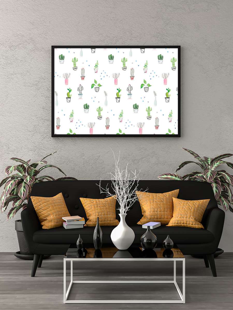 Houseplants and cacti Çocuk Odası Tablo Siyah Çerçeveli Poster Çocuk Bebek Odası Duvar Tablo