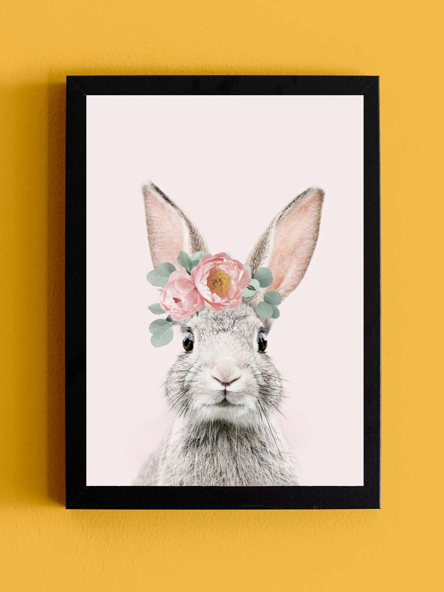 Flower crown bunny pink Çocuk Odası Tablo Siyah Çerçeveli Poster Çocuk Bebek Odası Duvar Tablo