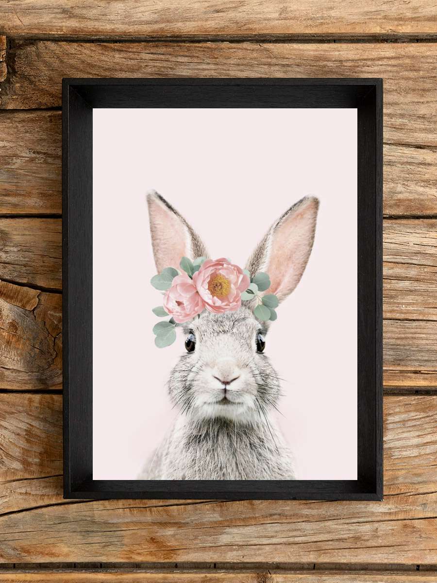 Flower crown bunny pink Çocuk Odası Tablo Siyah Çerçeveli Poster Çocuk Bebek Odası Duvar Tablo