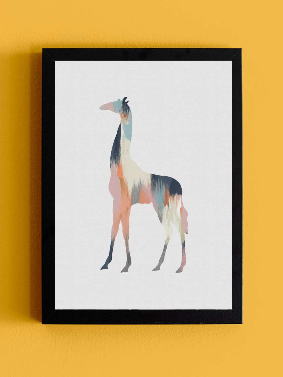 Pastel Giraffe Çocuk Odası Tablo Siyah Çerçeveli Poster Çocuk Bebek Odası Duvar Tablo