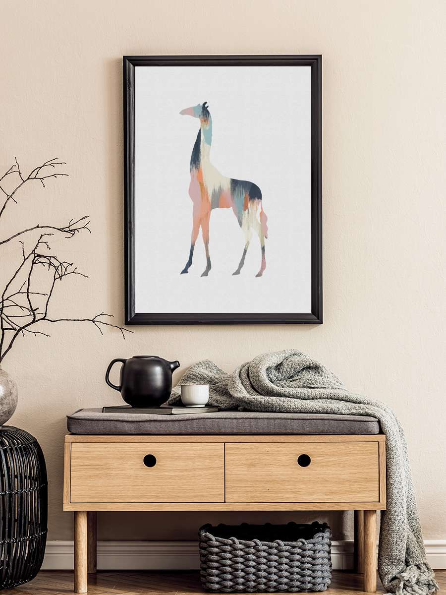 Pastel Giraffe Çocuk Odası Tablo Siyah Çerçeveli Poster Çocuk Bebek Odası Duvar Tablo