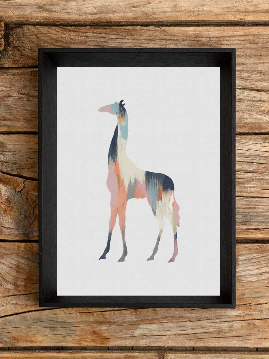 Pastel Giraffe Çocuk Odası Tablo Siyah Çerçeveli Poster Çocuk Bebek Odası Duvar Tablo