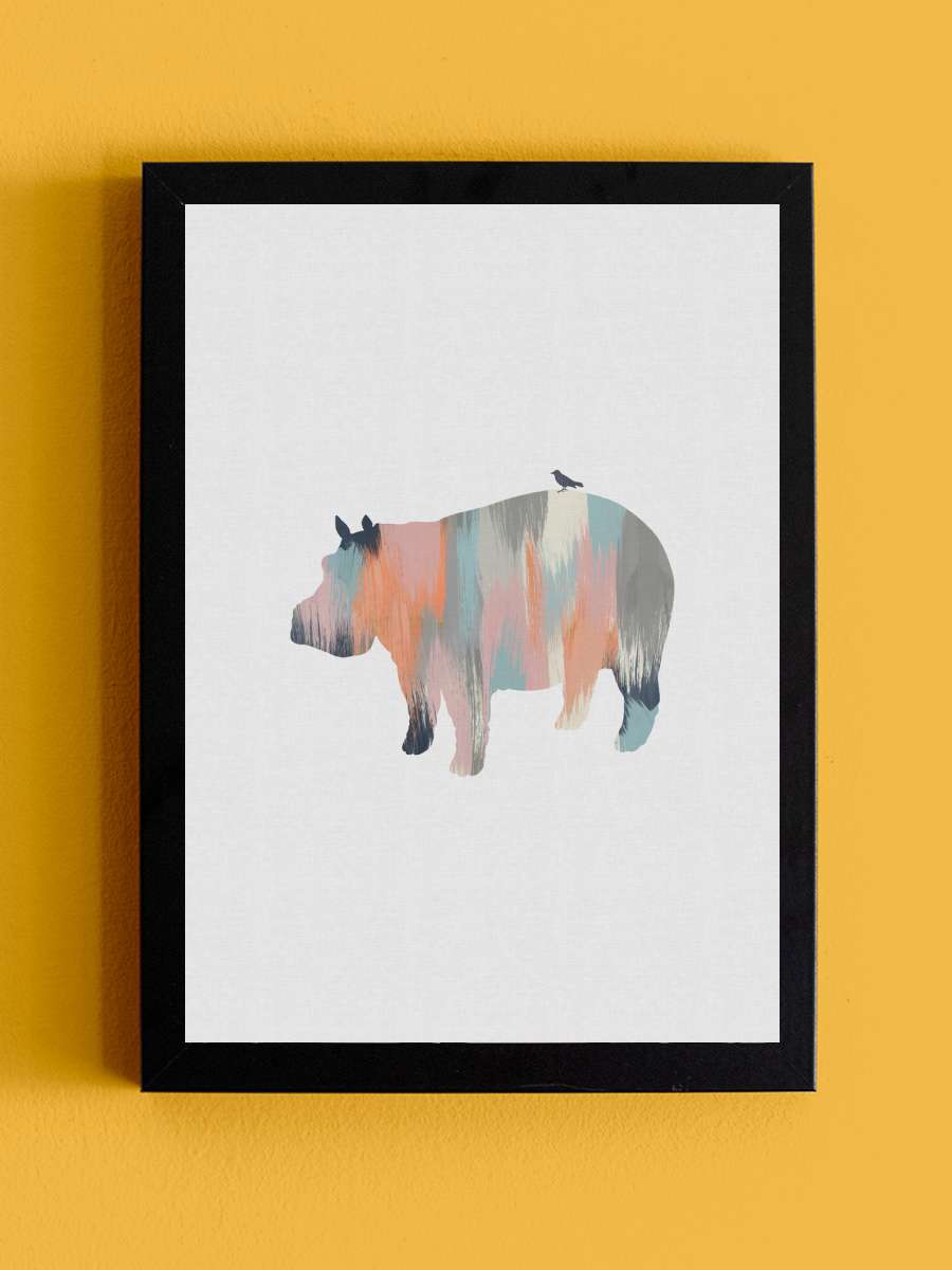 Pastel Hippo Çocuk Odası Tablo Siyah Çerçeveli Poster Çocuk Bebek Odası Duvar Tablo