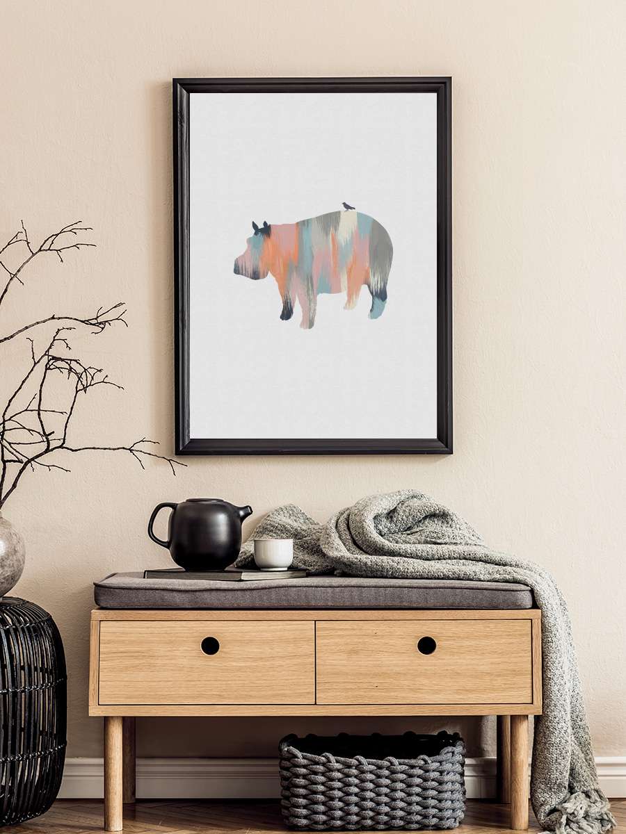 Pastel Hippo Çocuk Odası Tablo Siyah Çerçeveli Poster Çocuk Bebek Odası Duvar Tablo