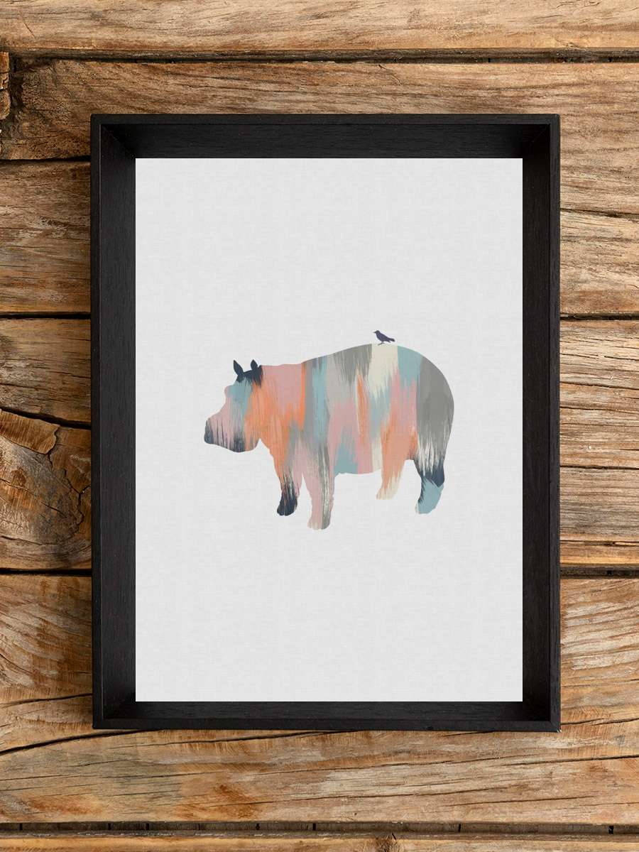 Pastel Hippo Çocuk Odası Tablo Siyah Çerçeveli Poster Çocuk Bebek Odası Duvar Tablo