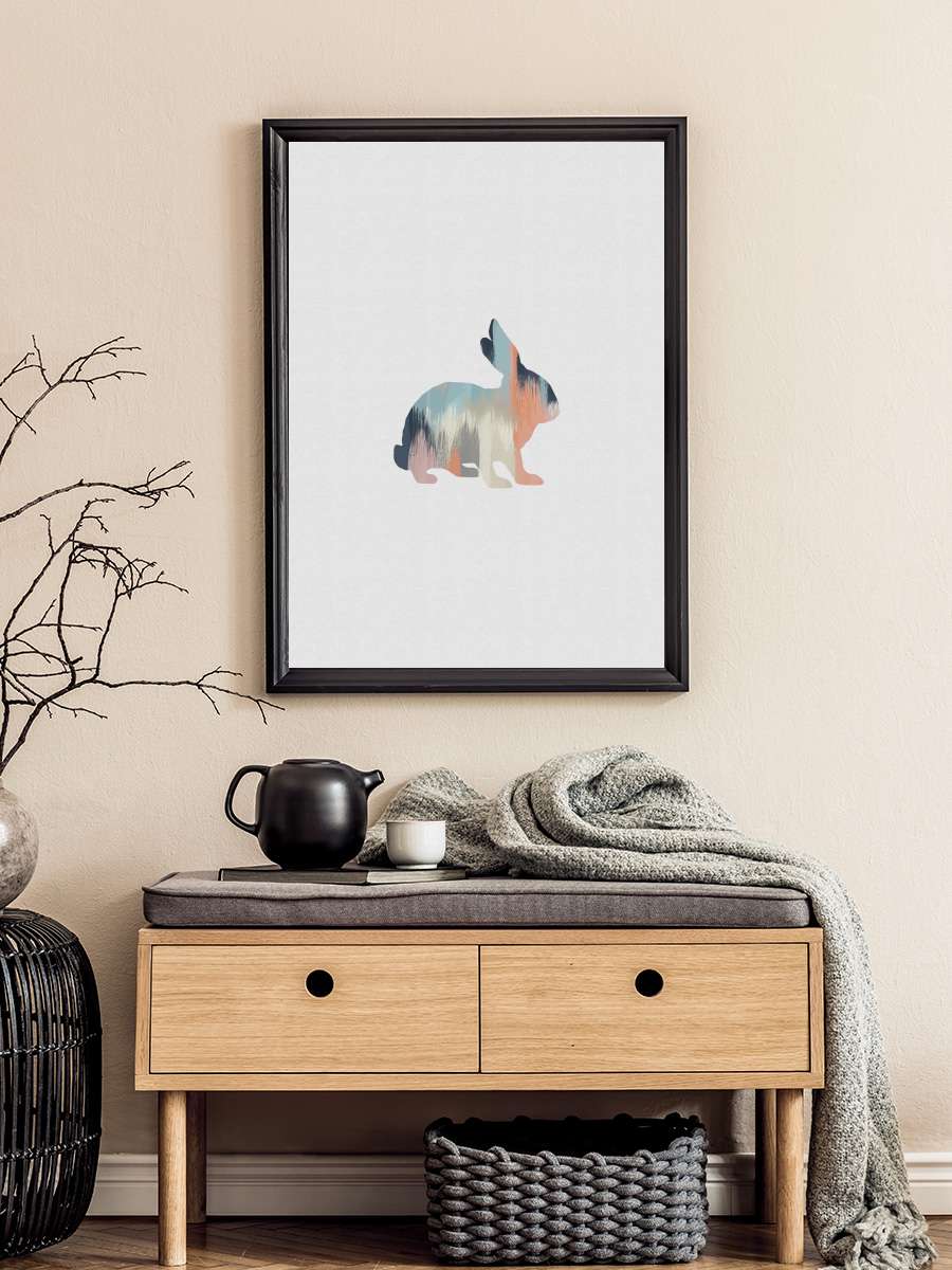 Pastel Rabbit Çocuk Odası Tablo Siyah Çerçeveli Poster Çocuk Bebek Odası Duvar Tablo