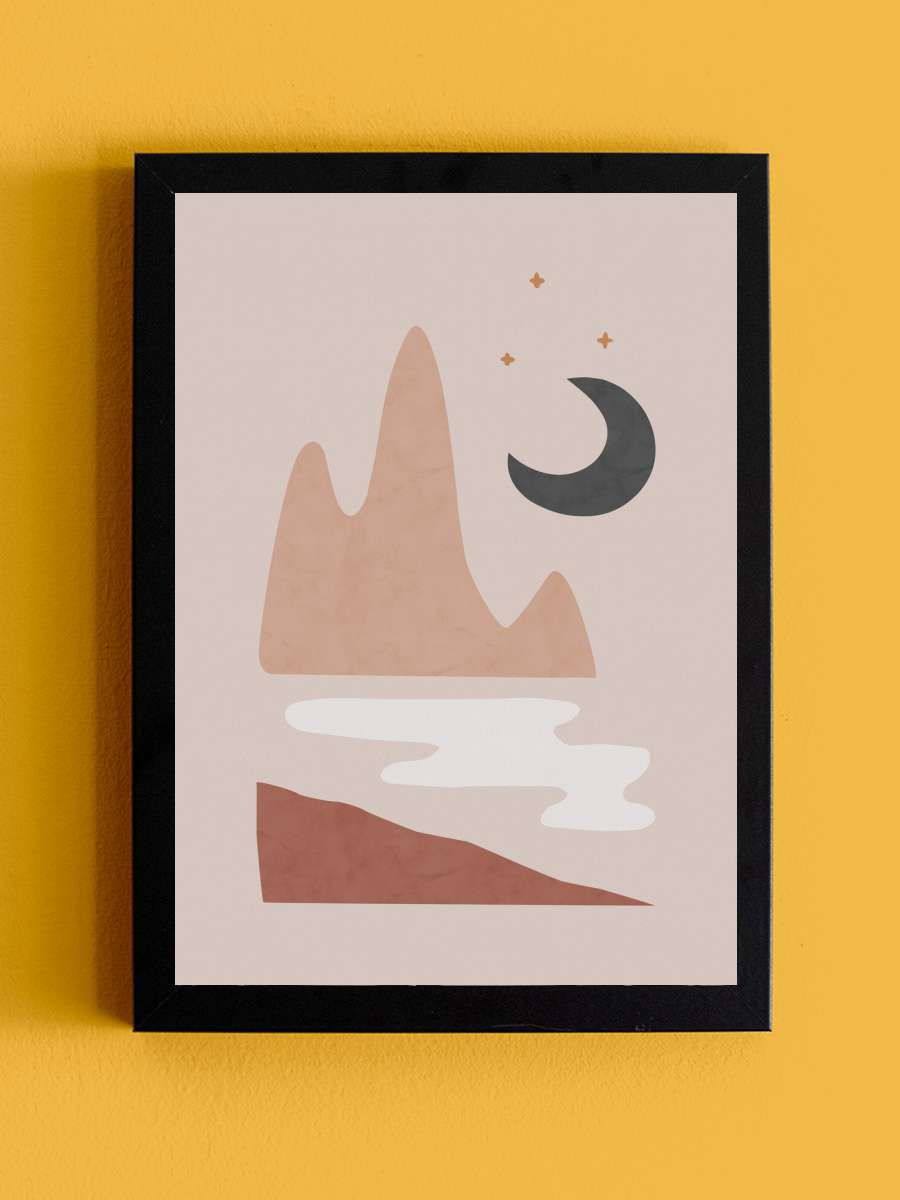 Landscape & Moon Çocuk Odası Tablo Siyah Çerçeveli Poster Çocuk Bebek Odası Duvar Tablo