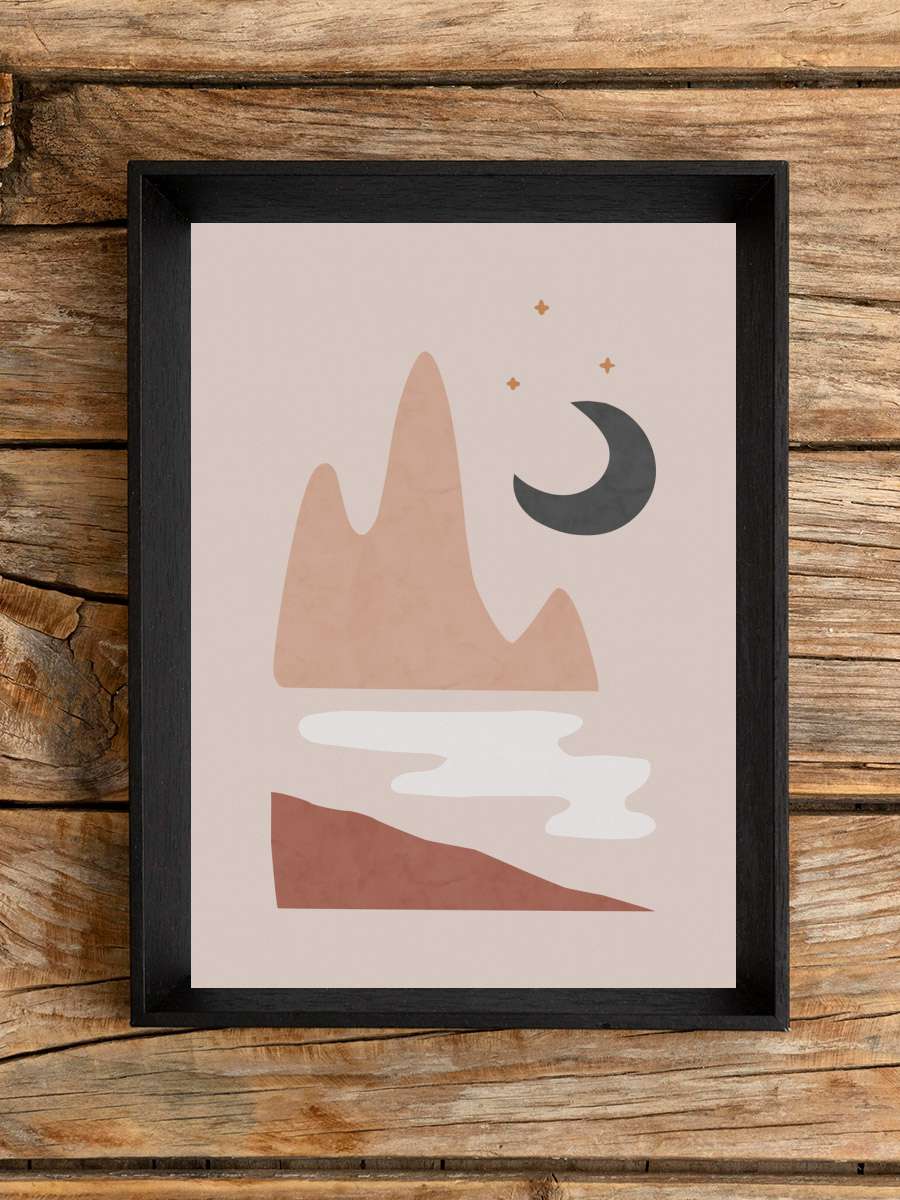 Landscape & Moon Çocuk Odası Tablo Siyah Çerçeveli Poster Çocuk Bebek Odası Duvar Tablo