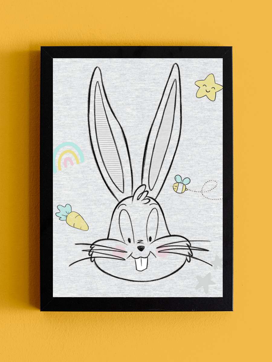 Cute Bugs Bunny Çocuk Odası Tablo Siyah Çerçeveli Poster Çocuk Bebek Odası Duvar Tablo