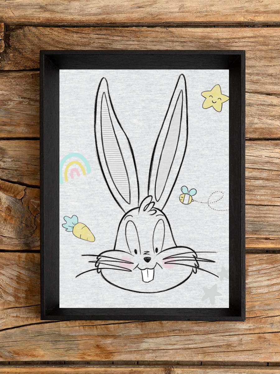 Cute Bugs Bunny Çocuk Odası Tablo Siyah Çerçeveli Poster Çocuk Bebek Odası Duvar Tablo