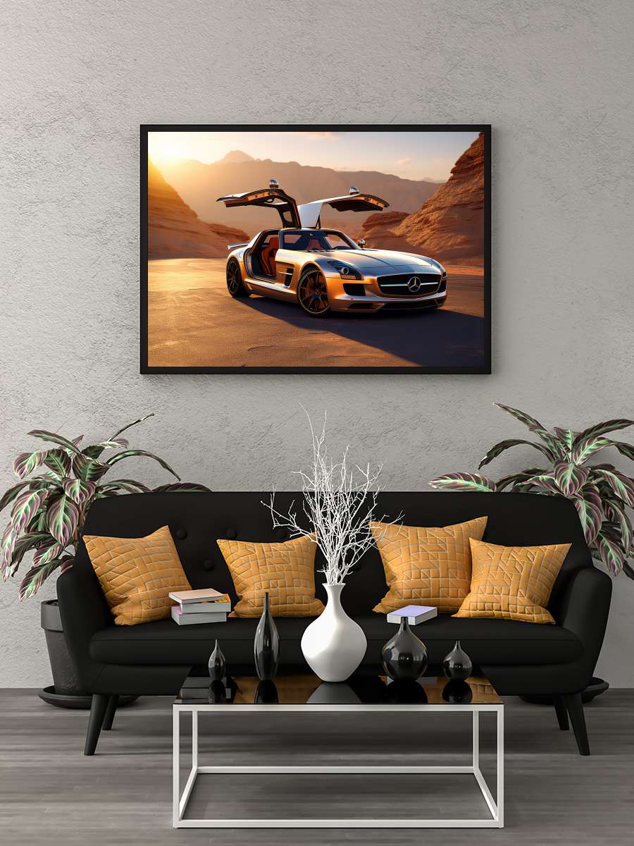 Black Sportcar Car Araba Tablo Siyah Çerçeveli Araba Poster Duvar Tablo