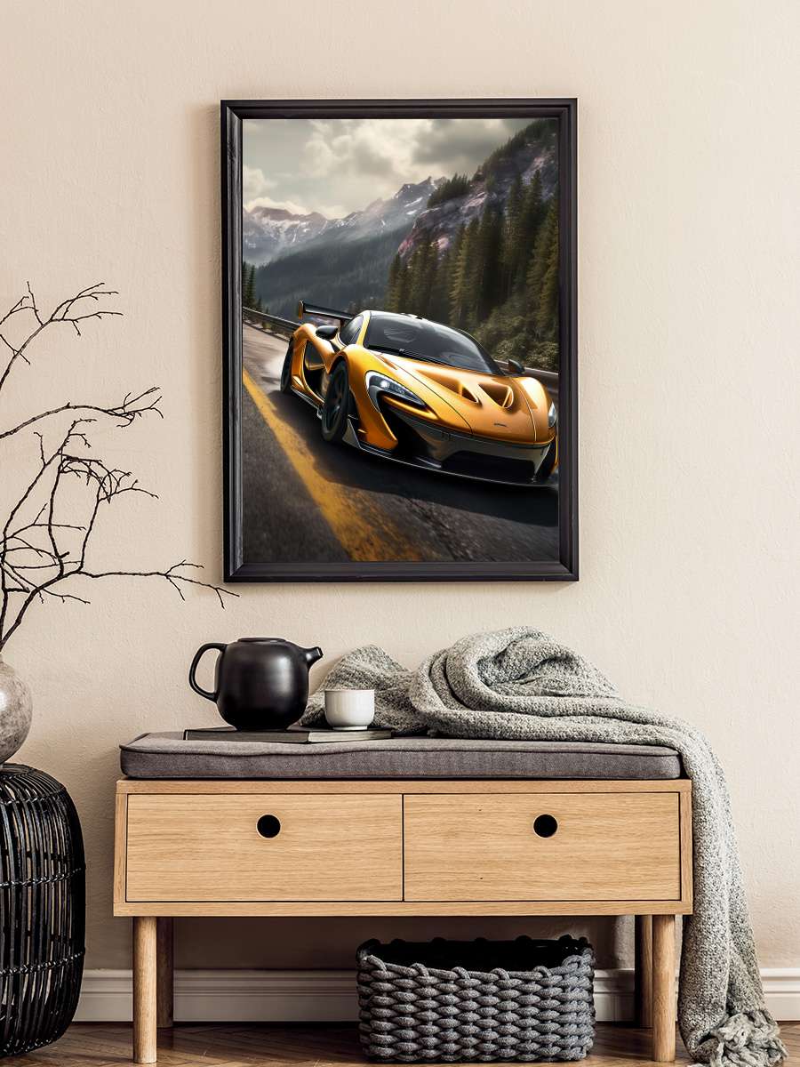 McLaren P1 Car racing in the… the Mountains Araba Tablo Siyah Çerçeveli Araba Poster Duvar Tablo