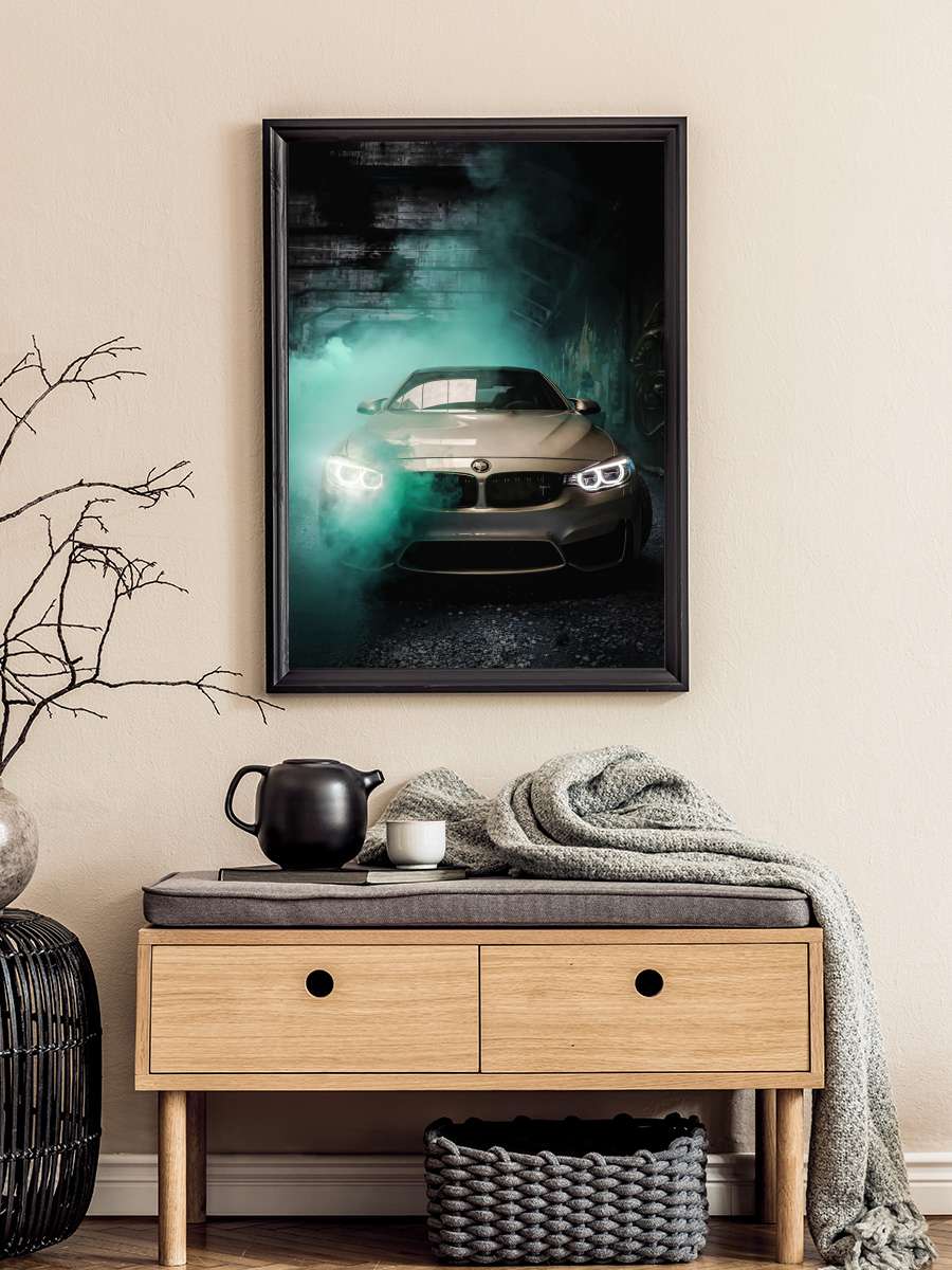 Sport Car Auto with Smoke Araba Tablo Siyah Çerçeveli Araba Poster Duvar Tablo