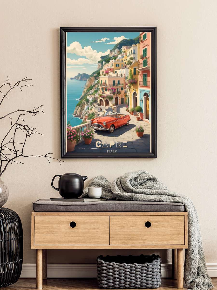 Capri Splendor: Vintage Travel… Travel Poster Araba Tablo Siyah Çerçeveli Araba Poster Duvar Tablo