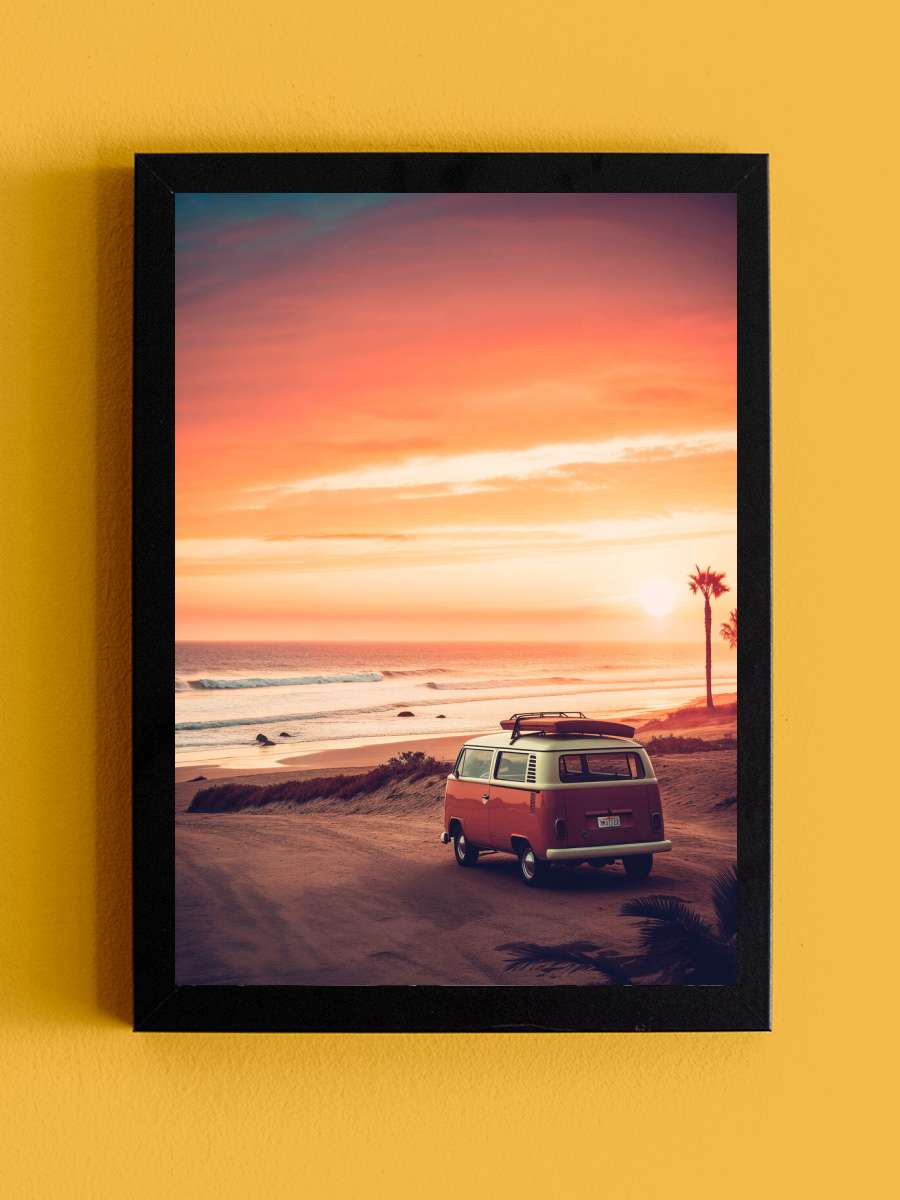 California Dreaming - VW Van… Van Sunset Araba Tablo Siyah Çerçeveli Araba Poster Duvar Tablo