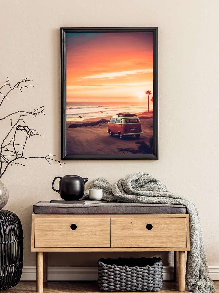 California Dreaming - VW Van… Van Sunset Araba Tablo Siyah Çerçeveli Araba Poster Duvar Tablo