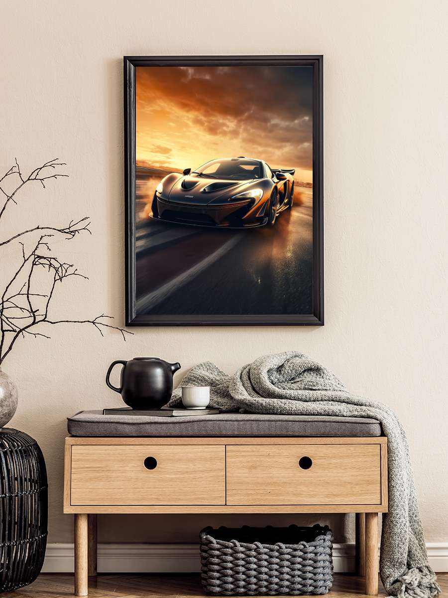 P1 McLaren Sport Car on the… the Highway Araba Tablo Siyah Çerçeveli Araba Poster Duvar Tablo