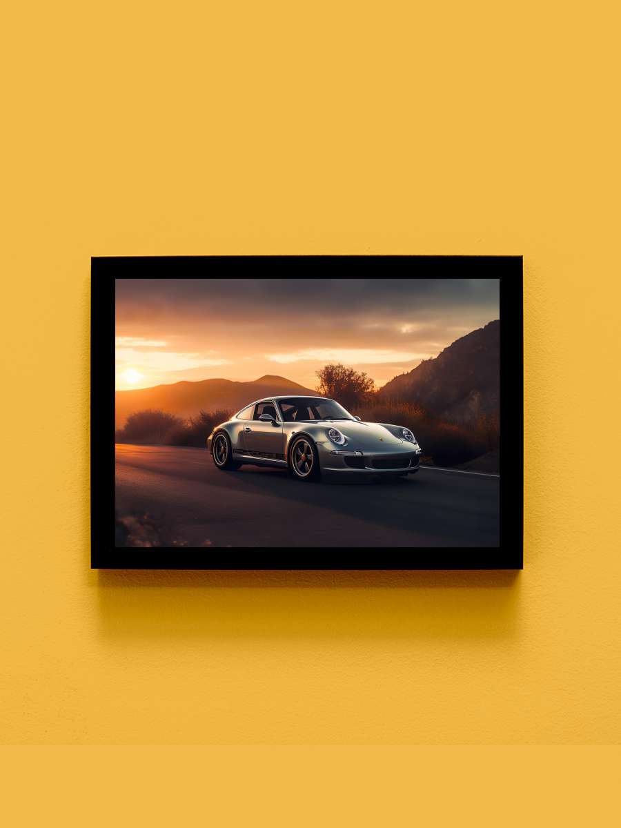 Porsche 911 Car in Sunset Araba Tablo Siyah Çerçeveli Araba Poster Duvar Tablo