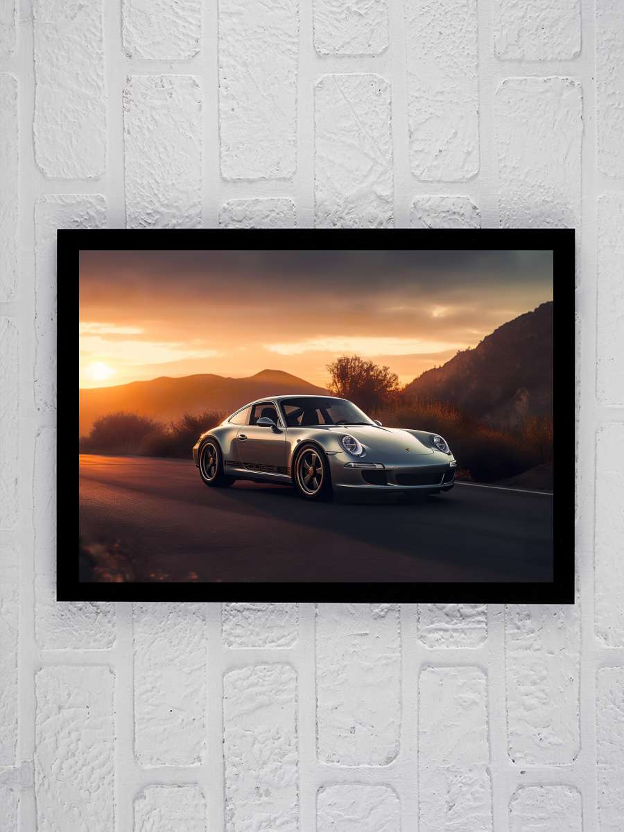 Porsche 911 Car in Sunset Araba Tablo Siyah Çerçeveli Araba Poster Duvar Tablo