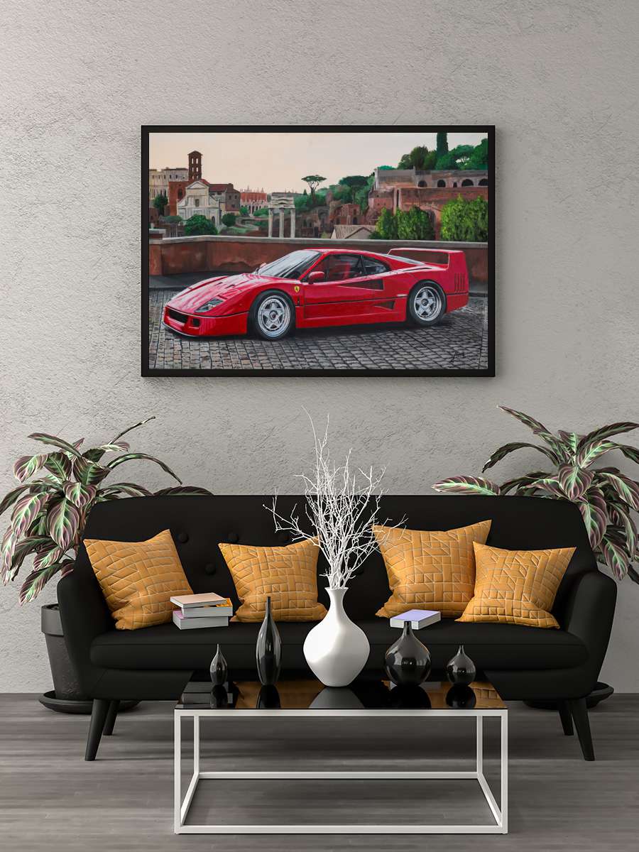 Ferrari F40 Araba Tablo Siyah Çerçeveli Araba Poster Duvar Tablo